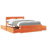 Bed met lades en matras massief grenenhout wasbruin 120x190 cm - thumbnail
