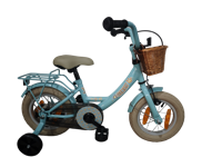 Bikefun Kinderfiets girly 12 inch - met mandje, zijwieltjes en remnaaf - blauw - thumbnail