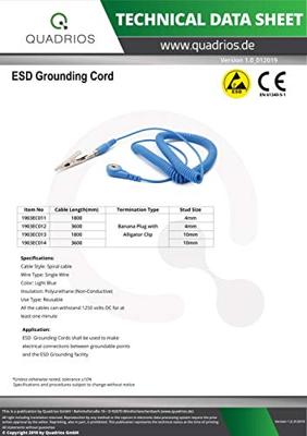 Quadrios ESD-aardingskabel 3.60 m Drukknop 10 mm, Stekker, Krokodilklem