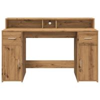 Bureau met LED-verlichting 140x55x91 cm hout artisanaal eiken - thumbnail