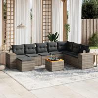 9-delige Loungeset met kussens poly rattan grijs - thumbnail
