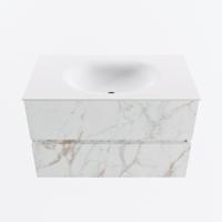 MONDIAZ VICA 80cm badmeubel onderkast Carrara 2 lades. Wastafel MOON midden 1 kraangat, kleur Talc. - thumbnail