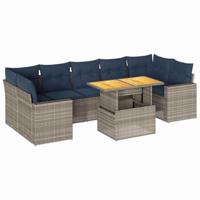 8-delige Loungeset met kussens poly rattan grijs - thumbnail