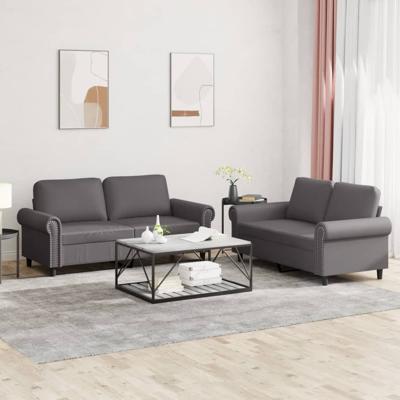 2-delige Loungeset met kussens kunstleer grijs - thumbnail