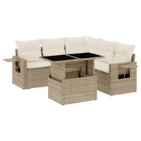 6-delige Loungeset met kussens poly rattan beige - thumbnail