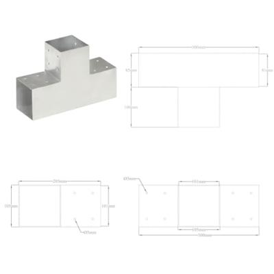 VidaXL Paalverbindingen 4 st t-vorm 101x101 mm gegalvaniseerd metaal