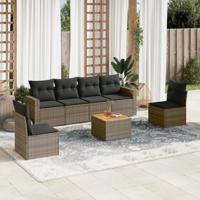 7-delige Loungeset met kussens poly rattan grijs - thumbnail