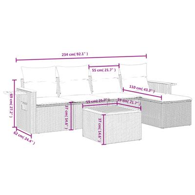 6-delige Loungeset met kussens poly rattan zwart 6-delige Loungeset met kussens poly rattan zwart