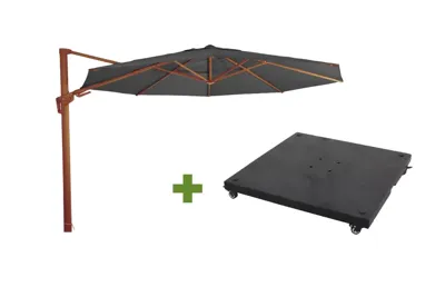 Grote Zweefparasol VirgoFlex Houtlook Grijs 3,5m met verrijdbare 90kg voet