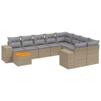 10-delige Loungeset met kussens poly rattan beige - thumbnail