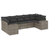 7-delige Loungeset met kussens poly rattan grijs - thumbnail