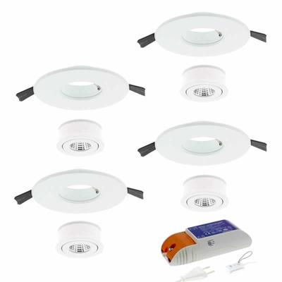 LED inbouwset van 4 Luzern inbouwspots 100mm 2700K 310 Lumen