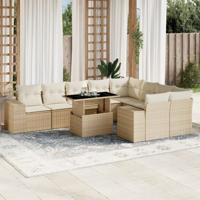 10-delige Loungeset met kussens poly rattan beige - thumbnail
