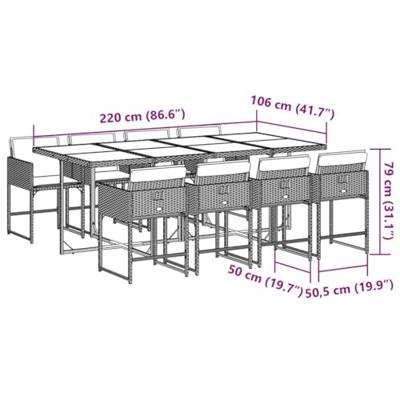 9-delige Tuinset met kussens poly rattan lichtgrijs