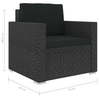 6-delige Loungeset met kussens poly rattan zwart
