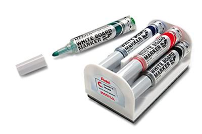 Pentel whiteboardmarker Maxiflo set van 4 stuks: blauw, rood, groen en zwart + magnetische bordwisser
