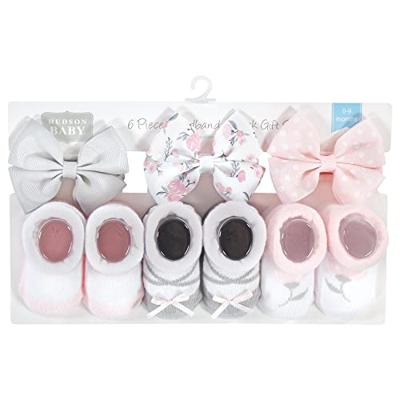 Hudson Baby Infant Girl Headband and Socks Giftset, Basic Pink Floral, One Size