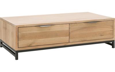 Goossens Salontafel Max rechthoekig, hout eiken onbewerkt, urban industrieel, 125 x 37 x 65 cm