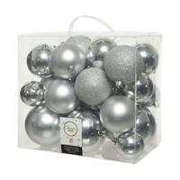 Decoris kerstballen set Plastic 26st zilver 6-8-10cm - thumbnail