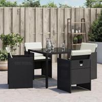 Tuinstoelen 4 st met kussens poly rattan zwart - thumbnail