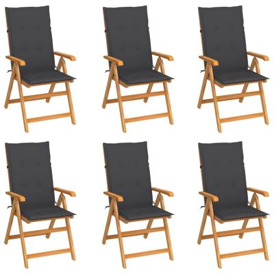 Tuinstoelen 6 st met antracietkleurige kussens massief teakhout