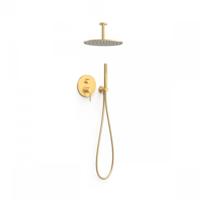 Regendoucheset Inbouw Tres Study Exclusive Rond 30 cm Met Plafondarm en Handdoucheset met Staafhanddouche Rapid Box Mat Goud - thumbnail