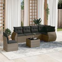 7-delige Loungeset met kussens poly rattan grijs - thumbnail