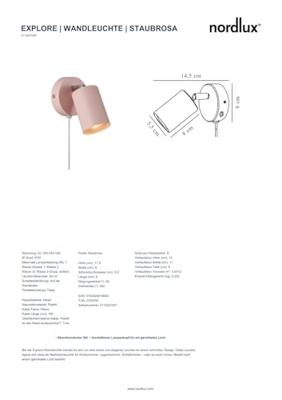 Nordlux Roze wandlampExplore met snoer - 2113251057