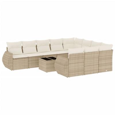 10-delige Loungeset met kussens poly rattan beige