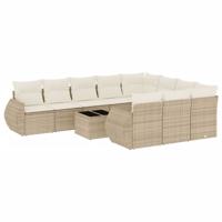 10-delige Loungeset met kussens poly rattan beige - thumbnail