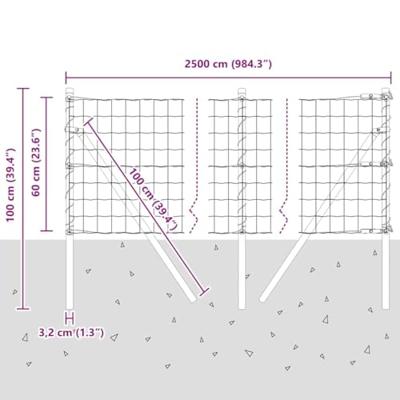 VidaXL Hek met paal grijs 0,6 x 25 m staal en pvc