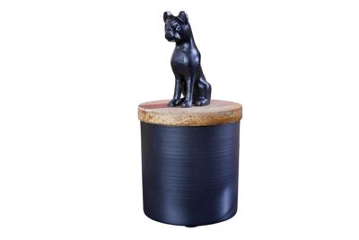 Design Tin PANTHER 20cm Zwart Natuurlijk Mango Hout Panter Beeldje Metalen Decoratie - 43949