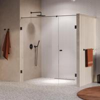 BRAUER Void Carving Nisdeur - 2-delig - 190x200cm - 70cm draaideur aan muur - glascoating - omkeerbaar - helder glas - geborsteld gunmetal PVD GS-VOCN2H70120200GM - thumbnail