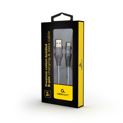 GEMBIRD USB naar Lightning-kabel CC-USB2B-AMLM-2M-WB2 grijs wit/grijs 2 m