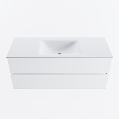 MONDIAZ VICA 120cm badmeubel onderkast Talc 2 lades. Wastafel CLOUD midden 1 kraangat, kleur Talc.