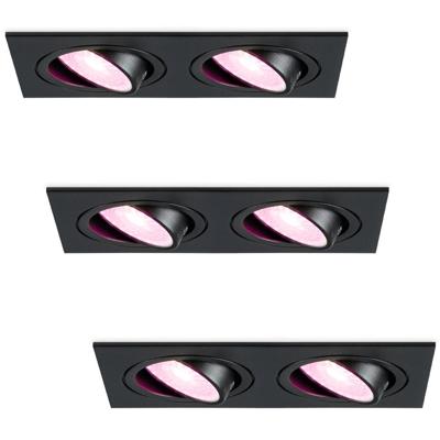 Set van 3 Mallorca LED inbouwspot - IP20 - Kantelbaar - 11 Watt 690 Lumen - Wifi + Bluetooth - RGBWW - Dubbel - GU10 - Google Home, Amazon Alexa en Siri - Rechthoek - Voor binnen - Zwart