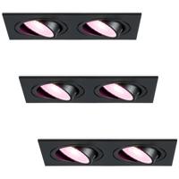 Set van 3 Mallorca LED inbouwspot - IP20 - Kantelbaar - 11 Watt 690 Lumen - Wifi + Bluetooth - RGBWW - Dubbel - GU10 - Google Home, Amazon Alexa en Siri - Rechthoek - Voor binnen - Zwart - thumbnail