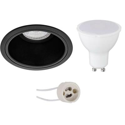 GU10 Inbouwspot Set - Mat Zwart - Inbouw Rond - Dimbaar - Verdiept - Pragmi Minko Pro - 6W - Natuurlijk Wit 4200K - Ø90mm