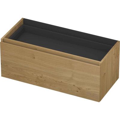 INK - Onderkast 1L met Binnenlade Greeploos Houten Keerlijst Fineer Zonder Sifonuitsparing in Binnenlade - 1000x450x400 Mm - Natur Fineer