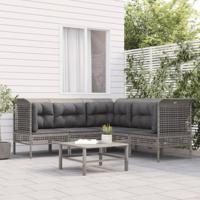 5-delige Loungeset met kussens poly rattan grijs - thumbnail