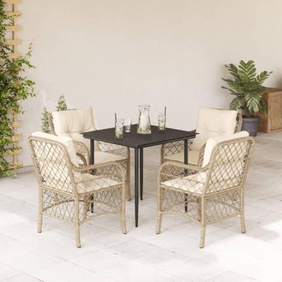 5-delige Tuinset met kussens poly rattan beige