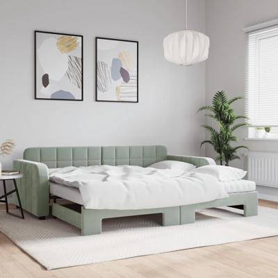 Slaapbank onderschuifbed matrassen 90x200 cm fluweel lichtgrijs