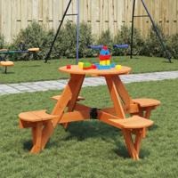 Picknicktafel voor 4 kinderen met parasolgat rond vurenhout - thumbnail