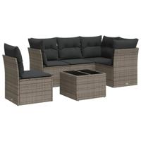 6-delige Loungeset met kussens poly rattan grijs - thumbnail