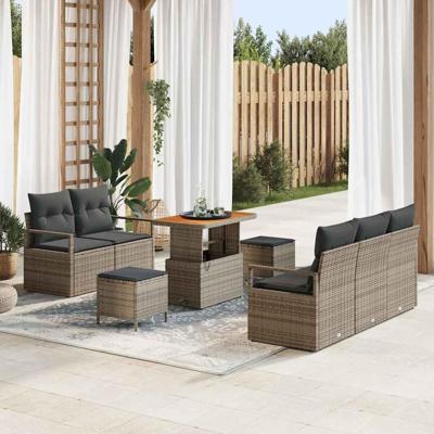 Tuinbankenset met kussen 8 pcs Grijs poly rattan