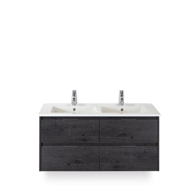 Porto Badmeubelset 120 cm - 4 laden Black Oak - Keramische Wastafel Wit Slim