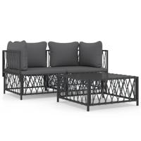 3-delige Loungeset met kussens staal antracietkleurig - thumbnail