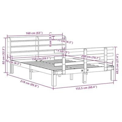 Bedframe met hoofdbord massief grenenhout wit 150x200 cm