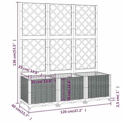 VidaXL Plantenbak met latwerk 120x40x136 cm polypropeen blauwgrijs