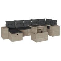 8-delige Loungeset met kussens poly rattan lichtgrijs - thumbnail